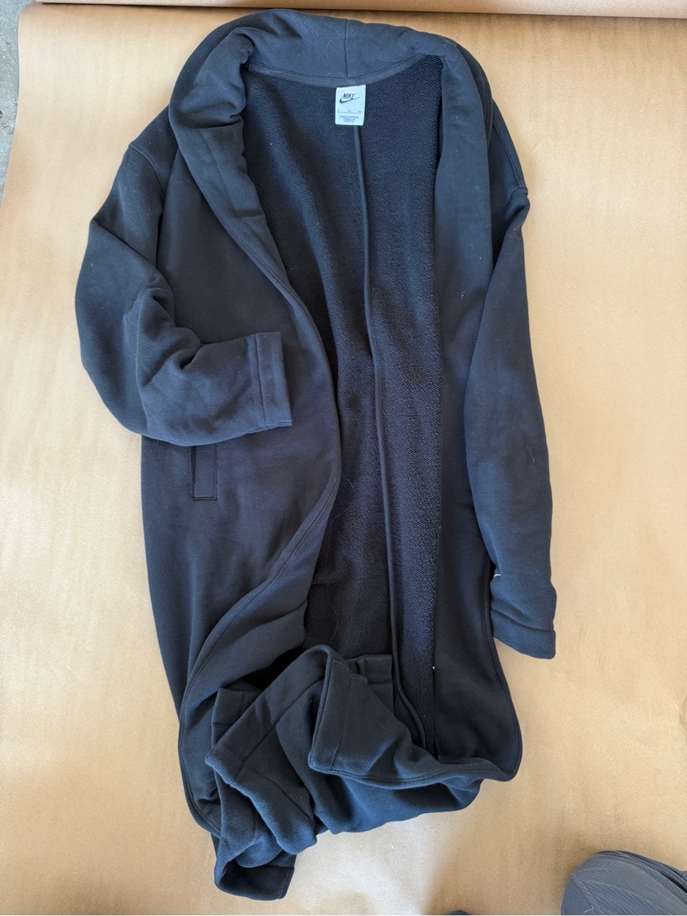 Nike Black Open-Front Fleece Hooded Cardigan